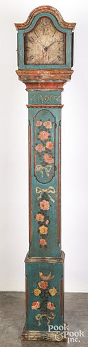 Scandinavian painted tall case clock, dated 1807