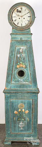 Scandinavian painted tall case clock, 19th c.