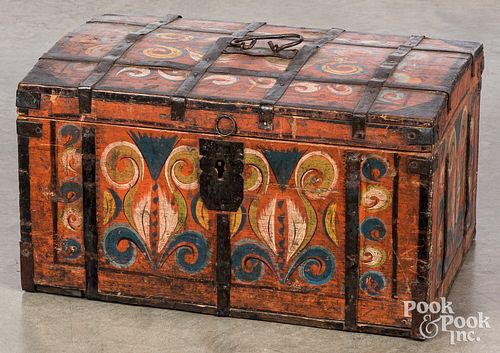Vibrant Scandinavian painted lock box, 19th c.