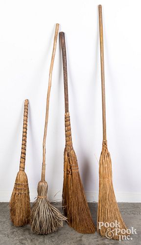 Four hearth brooms, 19th/20th c.