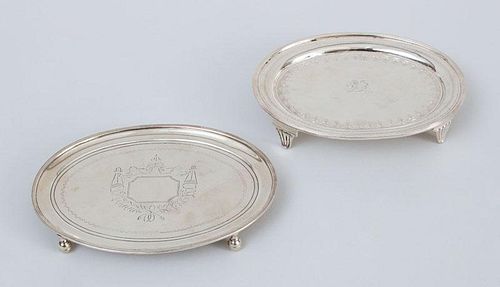 AMERICAN CRESTED SILVER OVAL TEAPOT STAND AND ANOTHER SILVER STAND