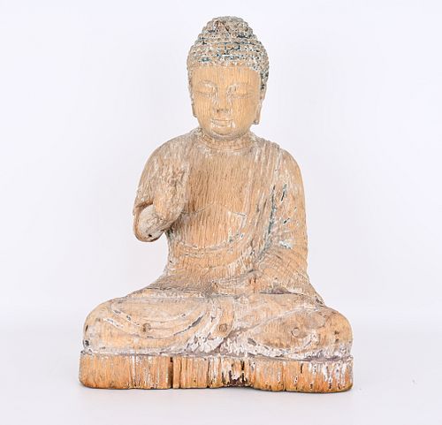 Chinese Carved Wooden Seated Buddha Figure