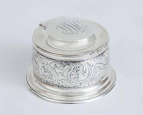 TIFFANY & CO. GLASS-LINED MONOGRAMMED SILVER INKWELL