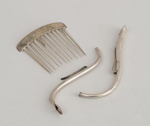 TWO AMERICAN SILVER STRAWS AND A SILVER COMB