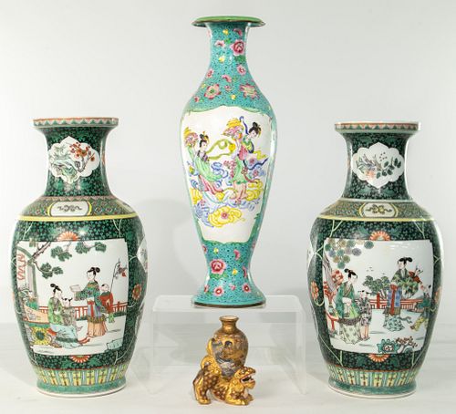 Chinese Famille Verte Black Ground Vases