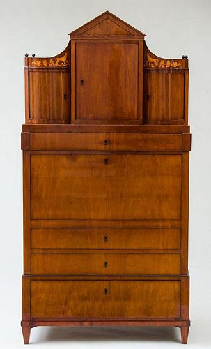 DANISH NEOCLASSICAL MAHOGANY AND FRUITWOOD MARQUETRY SECRETAIRE À ABATTANT