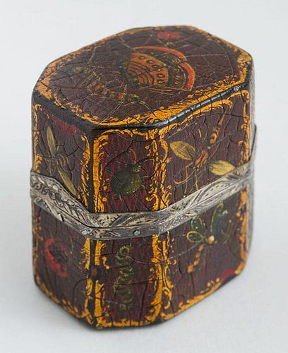 LOUIS XV VERNIS MARTIN TRAVELING INKWELL, FITTED WITH SILVER ACCESSORIES, IN LEATHER CASE