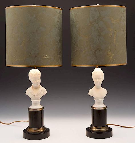 Pair of Bisque Figural Table Lamps with Shades
