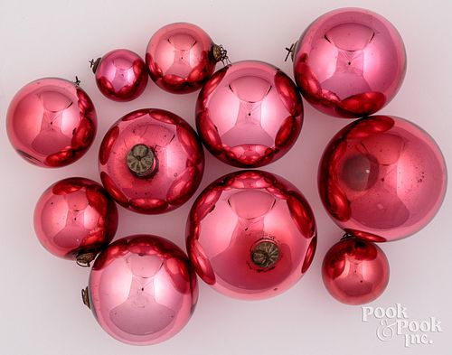 Eleven red glass Kugel ornament balls