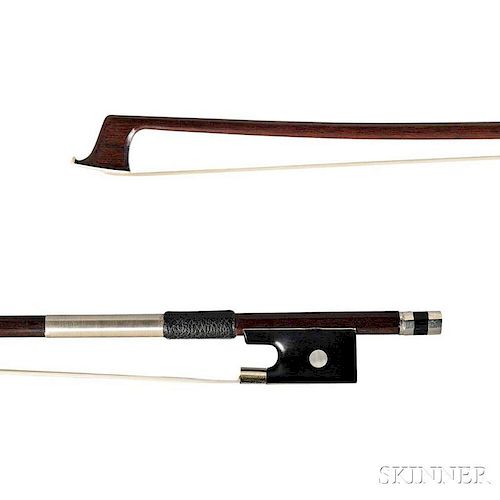 French Nickel-mounted Violin Bow, Nicolas Maline, c. 1870