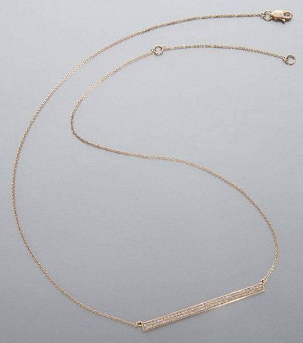 18K rose gold and diamond bar necklace.