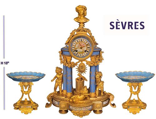 19th C. Sevres figural clock set