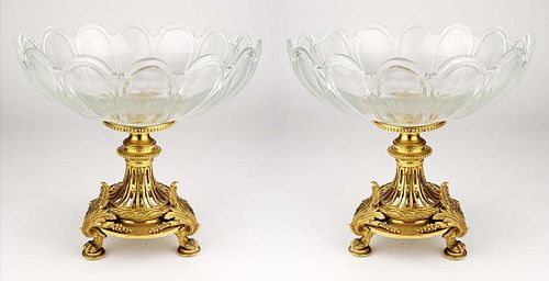 Pair of 19th C. Christofle Bronze & Baccarat Glass Centerpieces