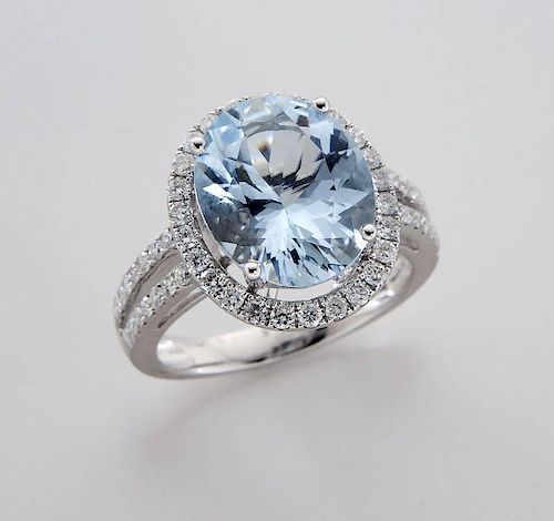 Christoff 18K gold, diamond, and aquamarine ring,