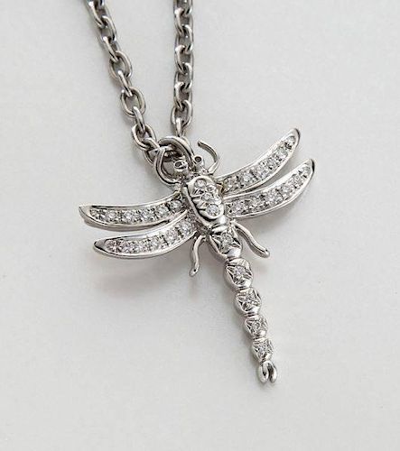 Tiffany platinum and diamond dragonfly necklace