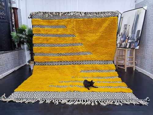 Stunning Authentic Soft Engraved Yellow Rug
