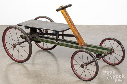 Painted mechanical child's cart, late 19th c.