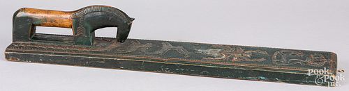Scandinavian carved and painted mangle, dated 1824