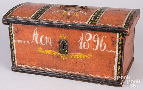 Scandinavian painted dome lid box, dated 1896