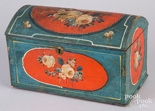 Scandinavian painted pine dome lid box, 19th c.