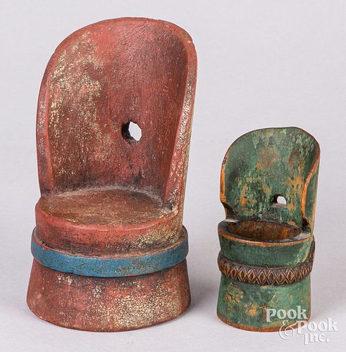Two miniature Scandinavian painted stump chairs