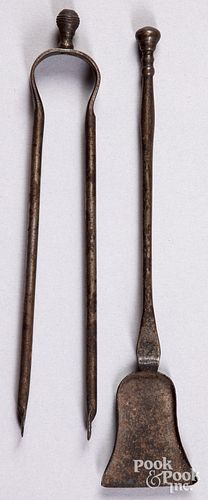 Two miniature wrought iron fireplace tools, 19th c