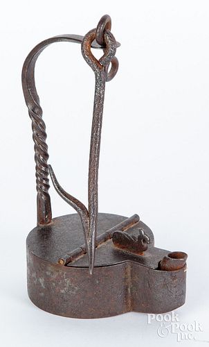 Wrought iron fat lamp, 19th c.