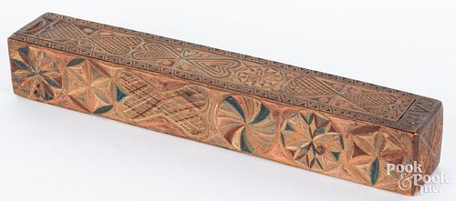 Scandinavian carved and painted slide lid box