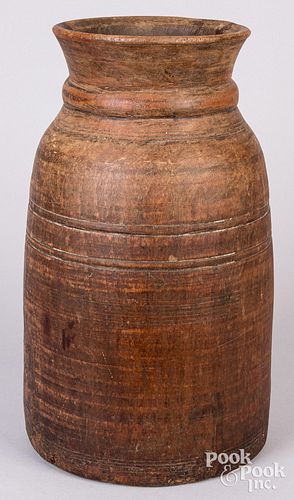Unusual large turned hollowed stump jar, 19th c.