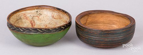 Two Scandinavian turned and painted bowls, 19th c.