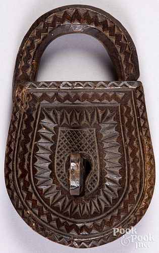Chip carved wooden padlock, ca. 1900