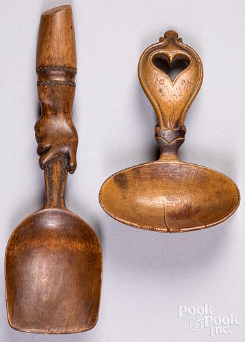 Two Scandinavian carved spoons/scoops, 19th c.