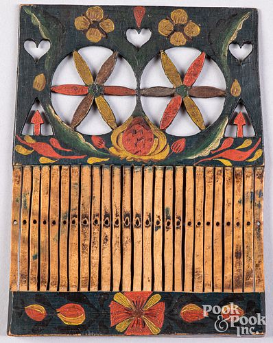 Scandinavian carved and painted tape loom, 19th c.