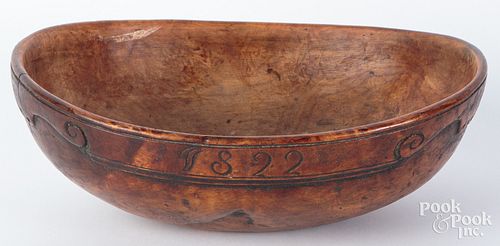 Scandinavian burl bowl, dated 1822