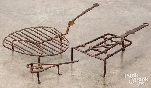 Three wrought iron fireplace cooking items, 19th c