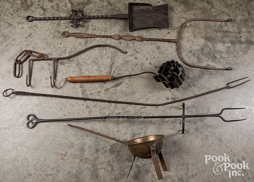 Group of wrought iron fire tools, 19th and 20th c.
