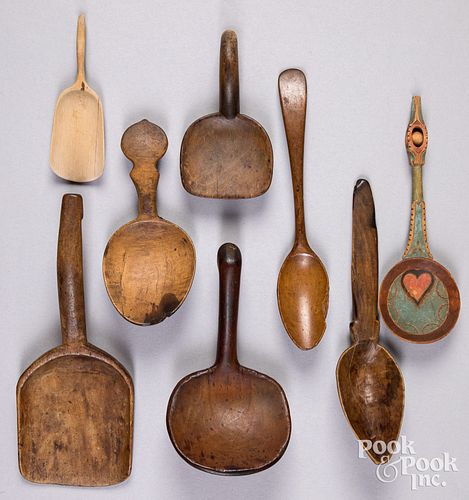 Group of Scandinavian wooden spoons, etc.
