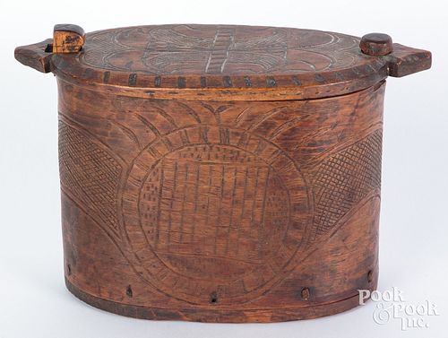 Carved Scandinavian bentwood box, 19th c.