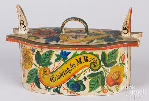 Scandinavian painted bentwood box, dated 1899
