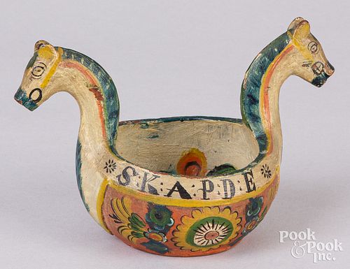 Scandinavian painted ale bowl, dated 1882