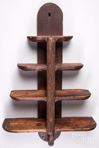 Stained pine hanging shelf, 19th c.