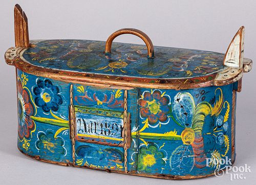 Scandinavian painted bentwood box, dated 1891