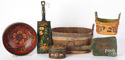 Five pieces of Scandinavian painted woodenware