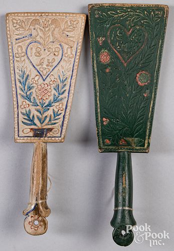 Two Scandinavian carved and painted butter paddles