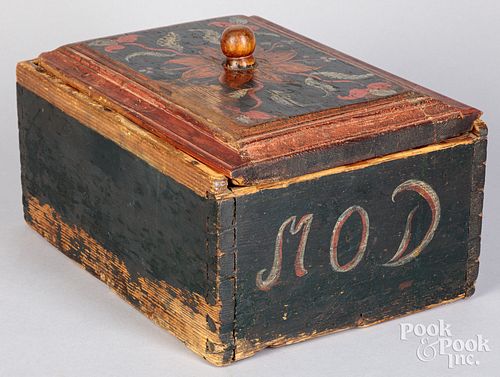 Scandinavian painted slide lid box, dated 1758