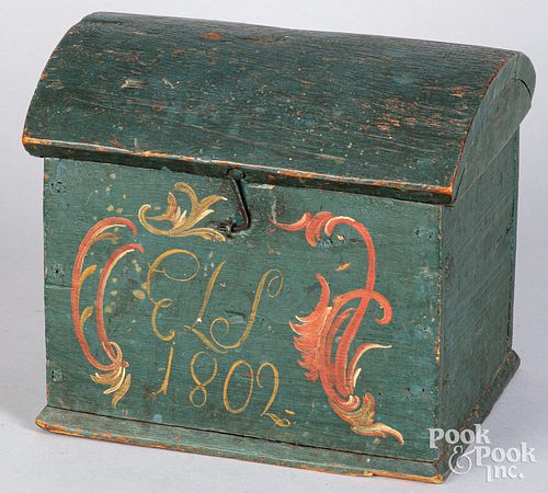 Scandinavian painted dome lid box, dated 1802