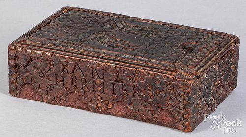 Scandinavian carved slide lid box, dated 1853