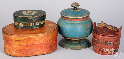 Four Scandinavian painted boxes and canisters