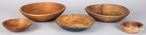 Five turned wood bowls