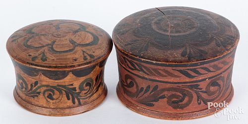 Two Scandinavian turned and painted trinket boxes